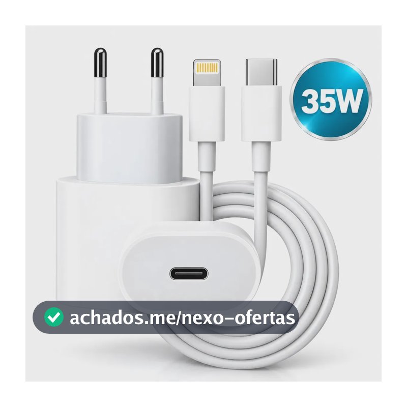 Carregador 35w Turbo Para iPhone 8 X Xr 11 12 13 14 Pro Max Fonte Tipo-C Branco Hardline