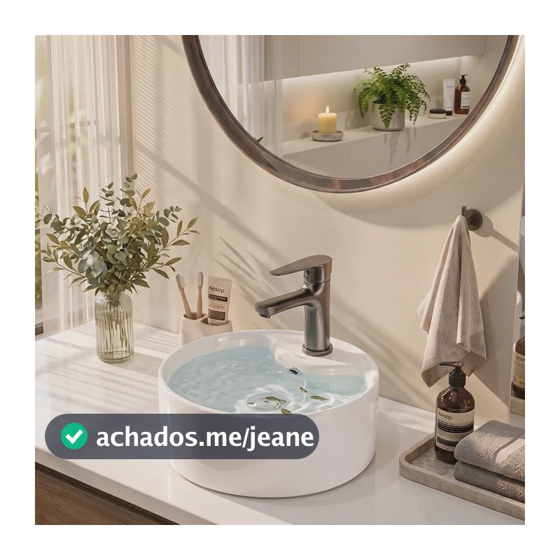 Cuba de Apoio Redonda Winda 30cm Cerâmica Branca Premium Hidrófuga Fácil Limpeza com Furo para Torneira Banheiro Lavabo