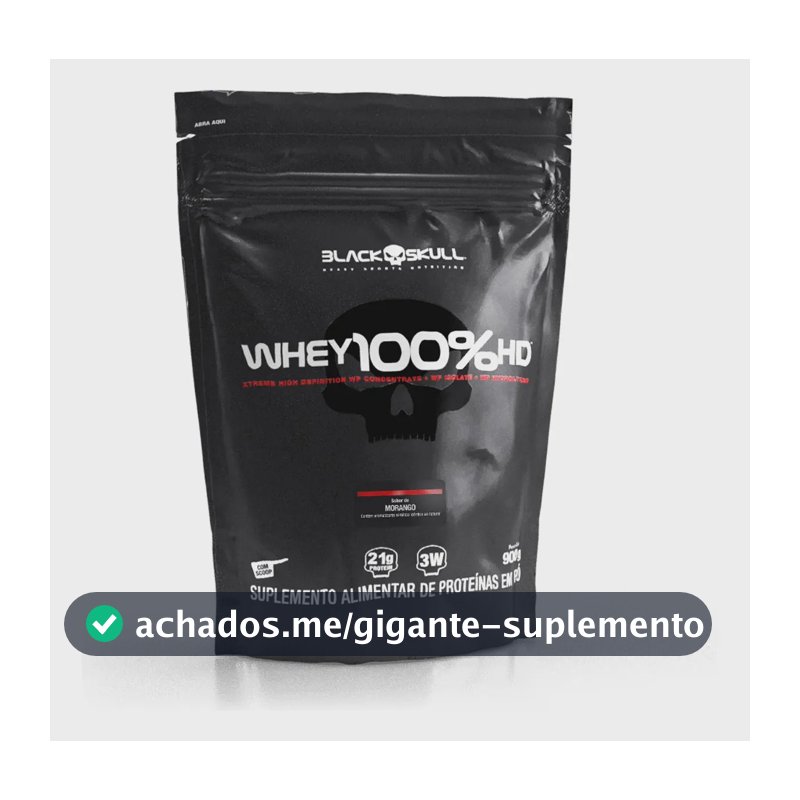 Proteína Black Skull Whey 100% HD em pó sabor Morango x 900g