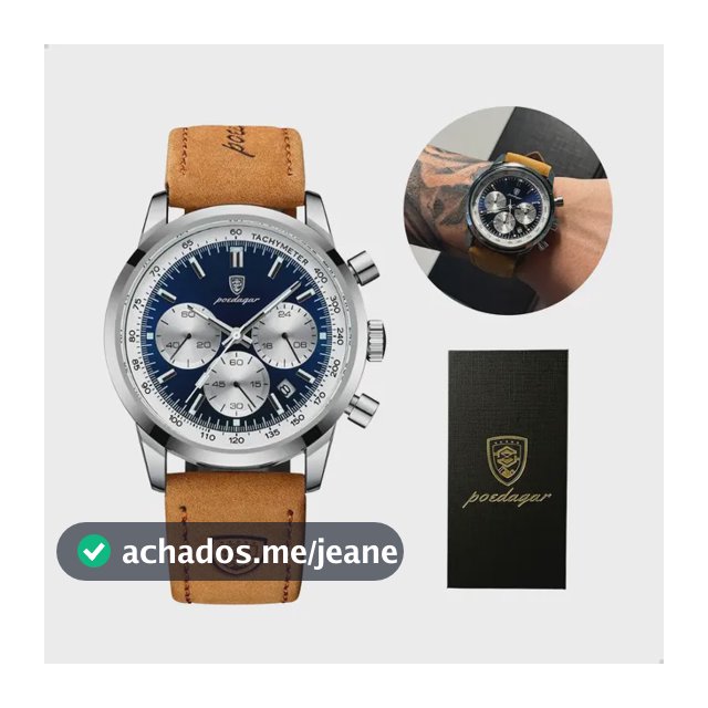 Relógio Luxo Poedagar Masculino Pulseira Em Couro Funcional