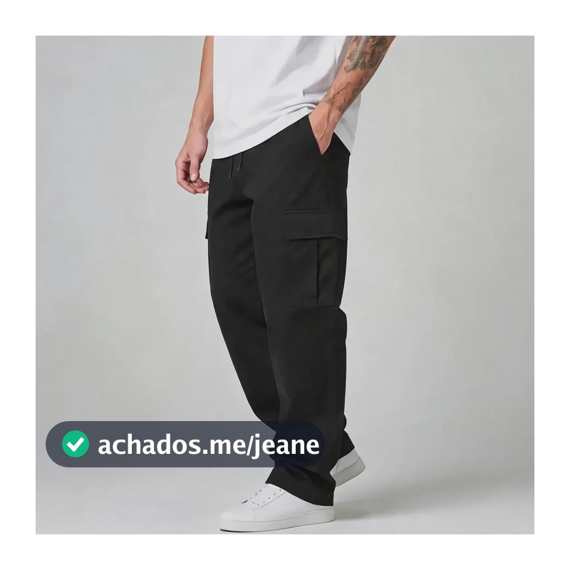 Calça Cargo Masculina Feminina Skate Larga Cordão Elástico Preto G (42-44)
