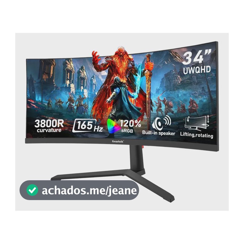 Monitor Gamer Curvo Gawfolk 34 Uwqhd 165hz Alto-falante Dp Preto