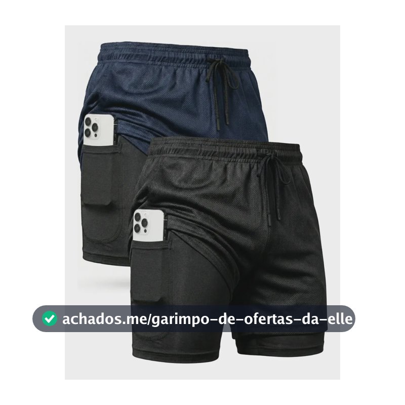 Kit 2 Shorts 2 Em 1 Masculino Dry Fit Academia Corrida Trein Preto/azul Marinho G