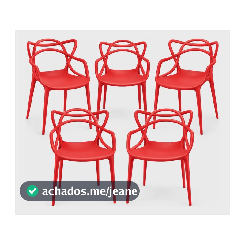 Kit 5 Cadeiras Allegra Vermelho Moderna Empilhavel Liso Vermelho