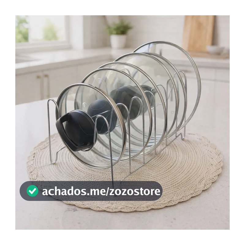 Suporte Organizador de Tampas Panela Pote Frigideira 6 Divisórias Aço Inox Cromado Boa Dica