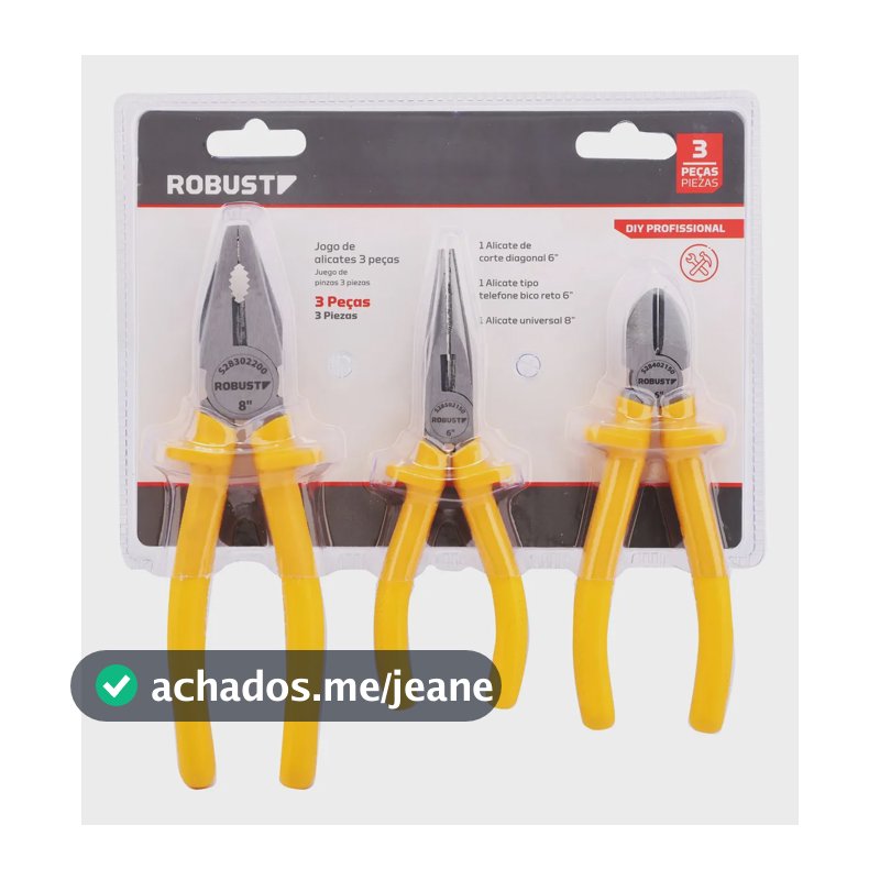 Jogo de 3 Alicates Robust Universal Bico Reto Corte Diagonal