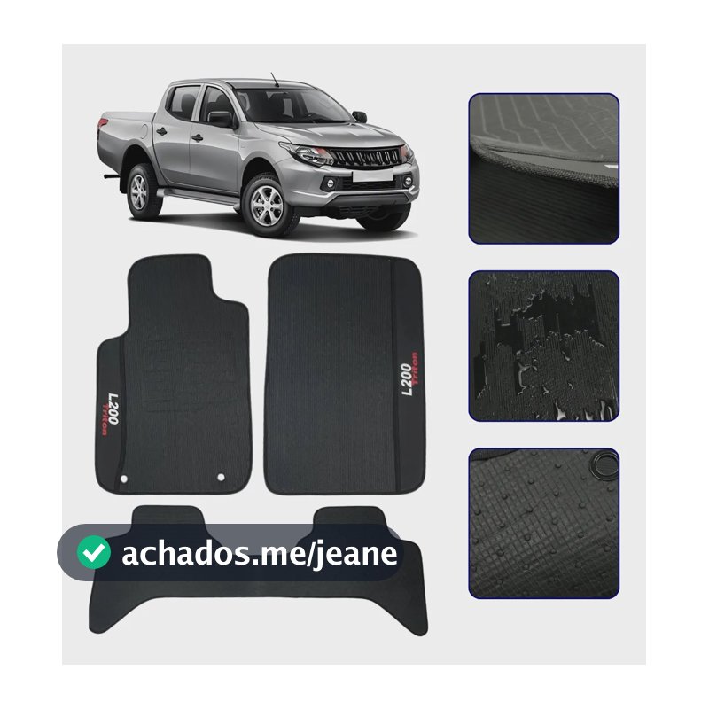 Jogo Tapete Borracha Pvc L200 Triton 2008 A 2022 Logo 5 Peça Preto