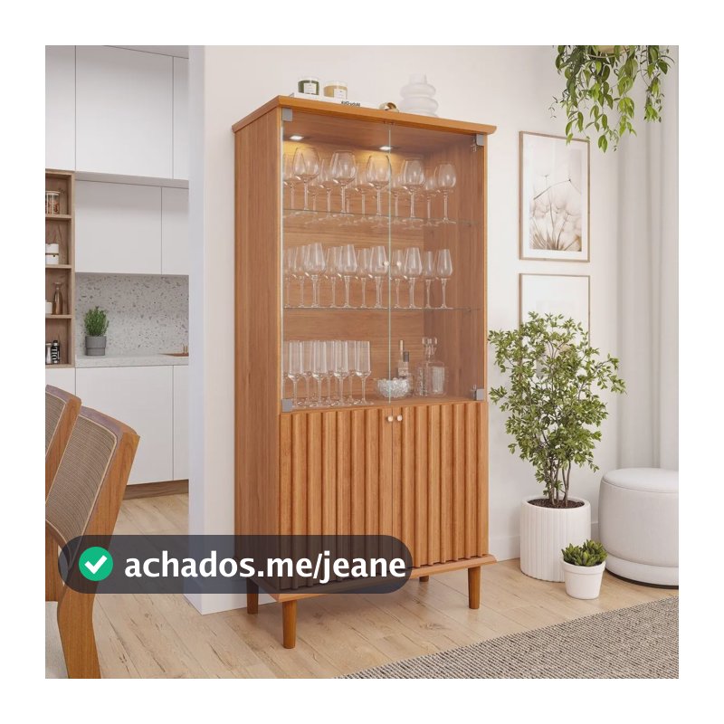 Cristaleira Moderna Cimol Luiza 2 Portas MDF e Vidro com LED Cinamomo