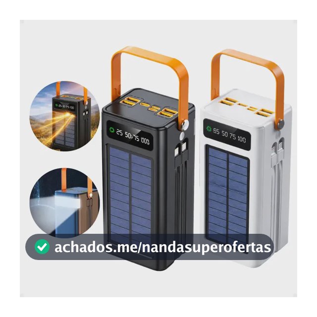 Carregador Portátil Power Bank Solar Turbo 50.000mah Rápido Branco