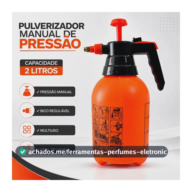 Pulverizador Manual 2l C/ Bico Ajustável Válvula De Segurança - Jhamba