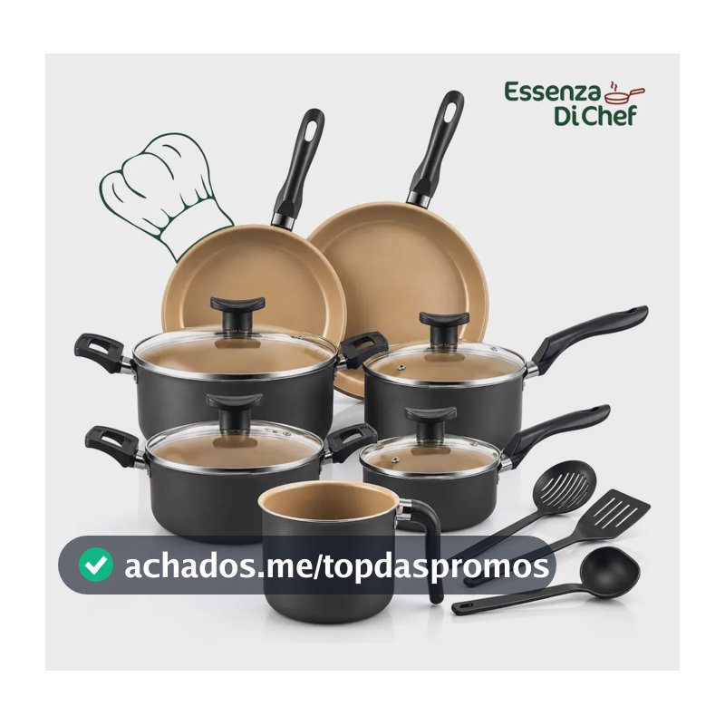 Conjunto Panelas Antiaderente 10 Peças Teflon Várias Cores Preto Com Beje