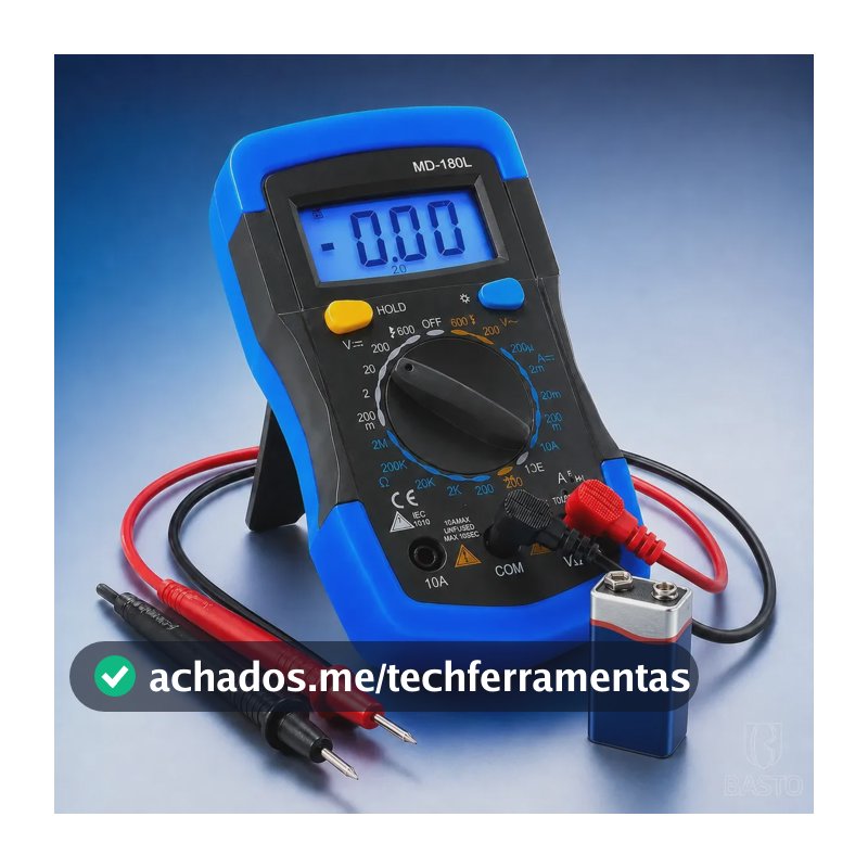 Multímetro Digital Com Iluminação Bip Profissional Portátil Md-180l B Basto Com Bateria