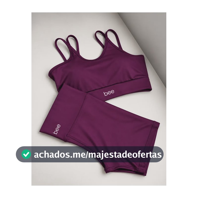Conjunto Fitness Bee Top Cropped E Short Premium Feminino Roxo Liso M