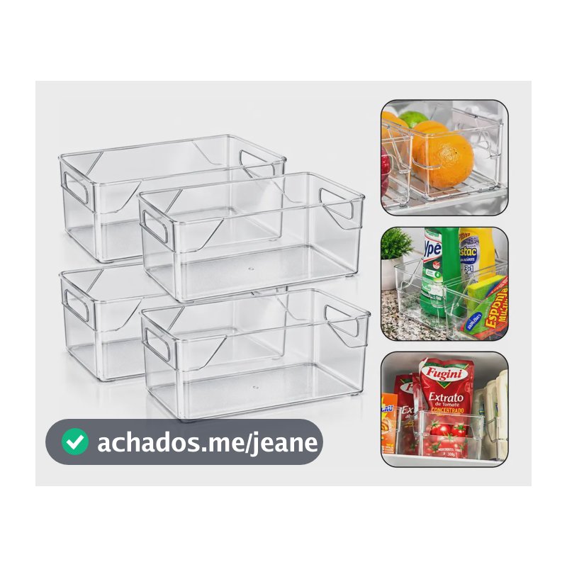 Kit 4 Organizadores Multiuso Em Acrílico Transparente Ideal Para Cozinha, Geladeira E Armário