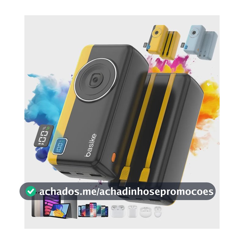 Power Bank Basike 30000mAh com Carga Rápida 22.5W e Cabos Integrados, para iPhone e Android