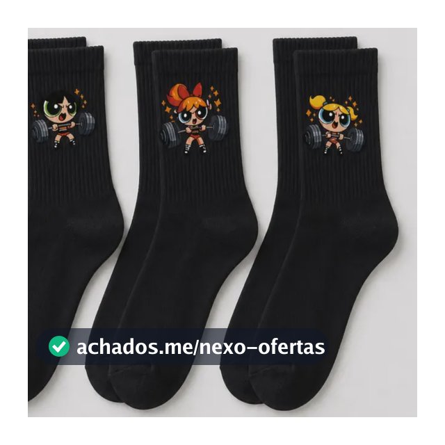 Kit 3 Meias Algodão Academia Treino Meninas Super Poderosas Preto Estampa Único