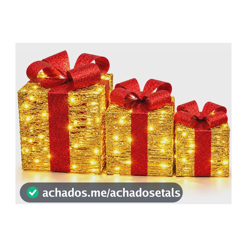 Kit 3 Presentes De Natal Natalino Com Led Branco Quente Dourado Lisa