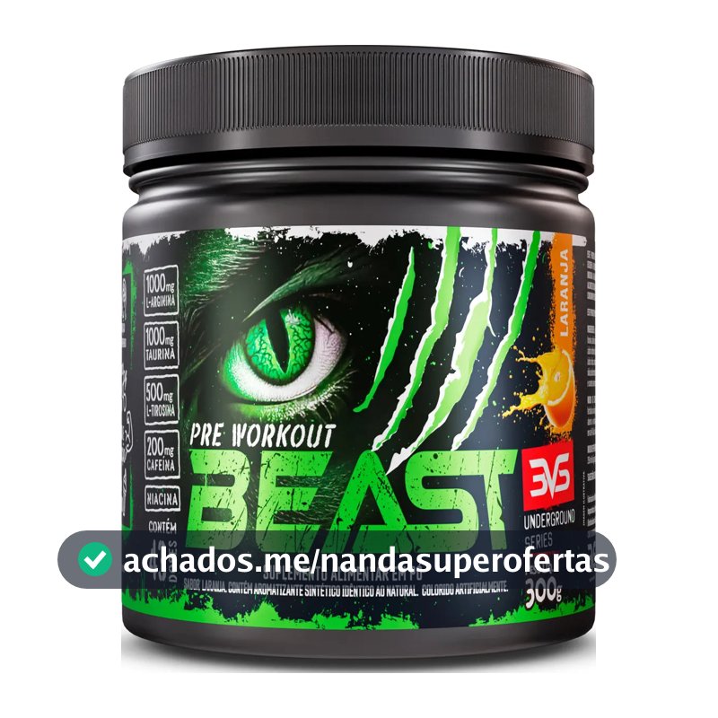 Pré-treino Beast 300g Sabor: Laranja - Ultra Concentrado - Promove Vasodilatação, Recuperação Energética, Aumento De Óxido Nítrico, Desintoxicação E Melhora De Concentração E Foco