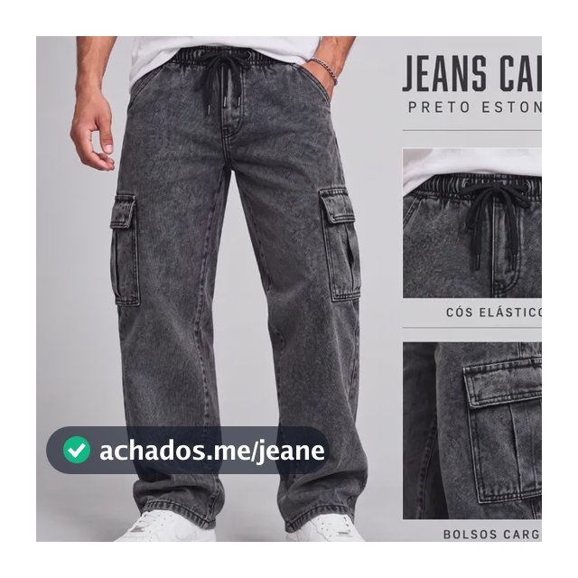 Calça Cargo Masculina Jeans Cós De Elástico Streetwear Larga