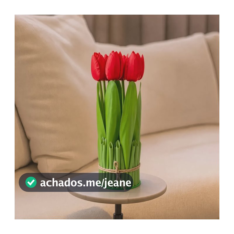 Arranjo Artificial Realista P Com 7 Tulipas Vermelhas 24cm Vermelho