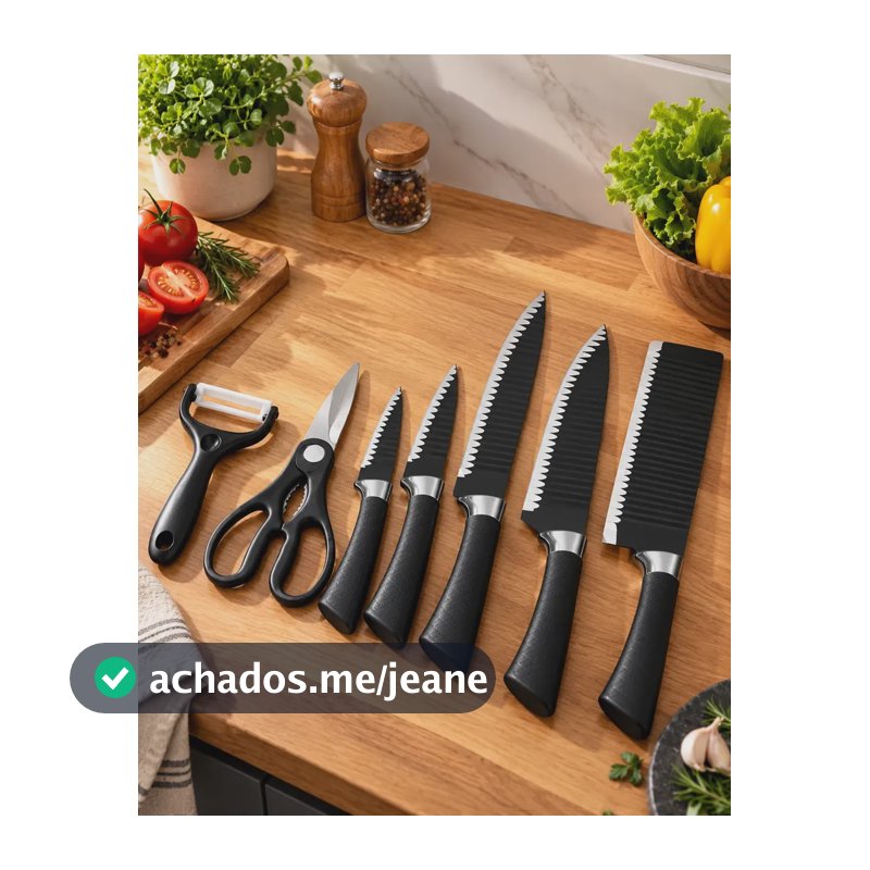 Kit 6 Facas Conjunto Para Cozinha Churrasco Faqueiro Premium Preto