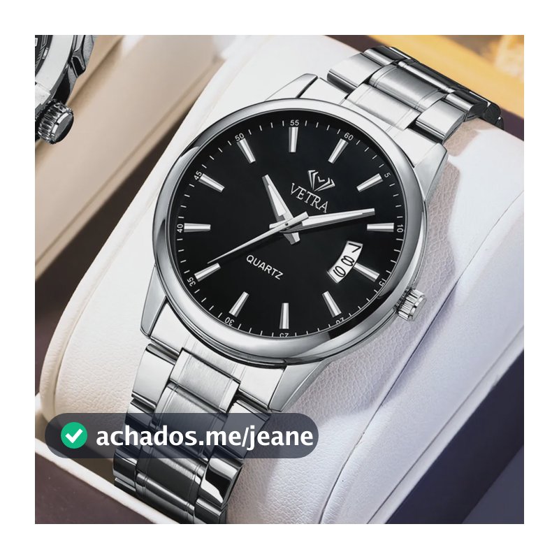 Vetra Relógio Masculino Quartzo Relogio Aço Inoxidável 6115 Prateado Preto