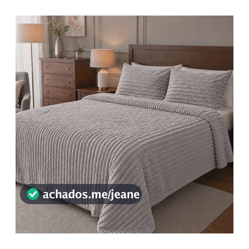 Cobertor Casal Queen 2,50x2,20m Manta Soft + 2 Fronhas Cinza Claro
