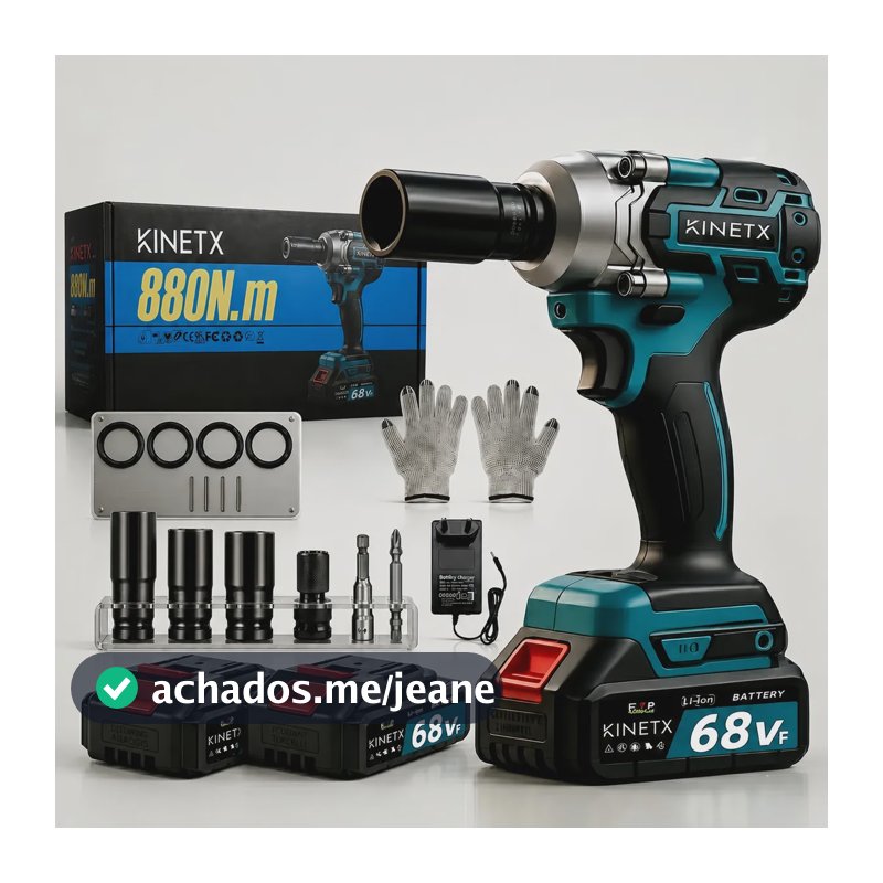 Chave De Impacto Kinetx 68vf Brushless 880nm 2 Baterias Kit Azul 127/220v 50hz/60hz