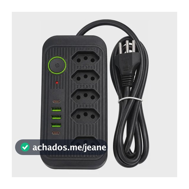 Filtro Linha 5 Tomadas 3 Usb 2 Usb-c Cabo 2m Bivolt Preto 127/220v