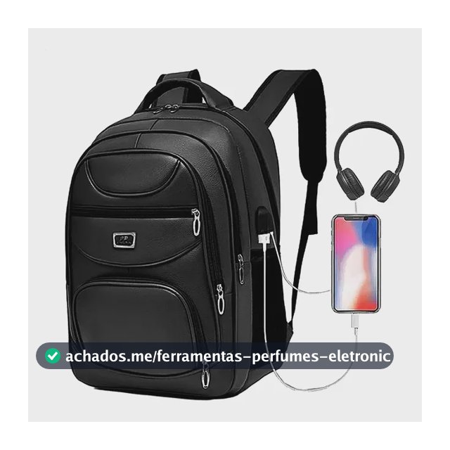 Mochila Couro Masculina Impermeável Reforçada Notebook Usb