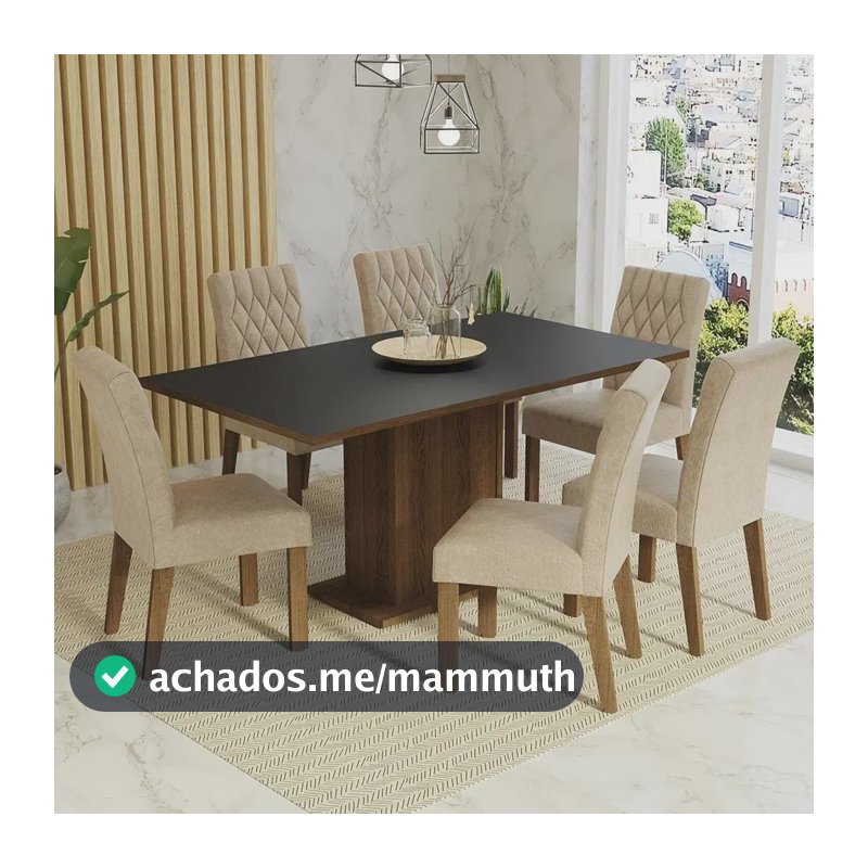 Conjunto Sala De Jantar Mesa Tampo De Madeira 6 Cadeiras Marrom