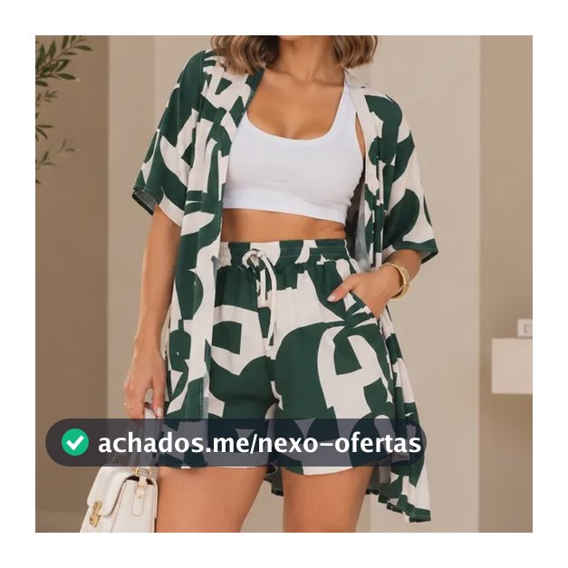 Conjunto 2 Peças Kimono E Shorts Moda Verão Praia Piscina