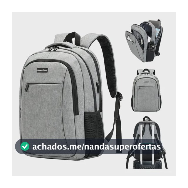 Mochila Impermeavel Executiva Grande Para Notebook Reforçada Cinza Poliéster