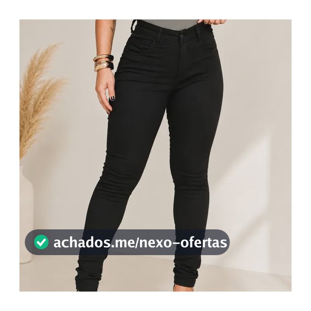 Calça Preta Jeans Feminina Com Elastano Cintura Alta Skinny