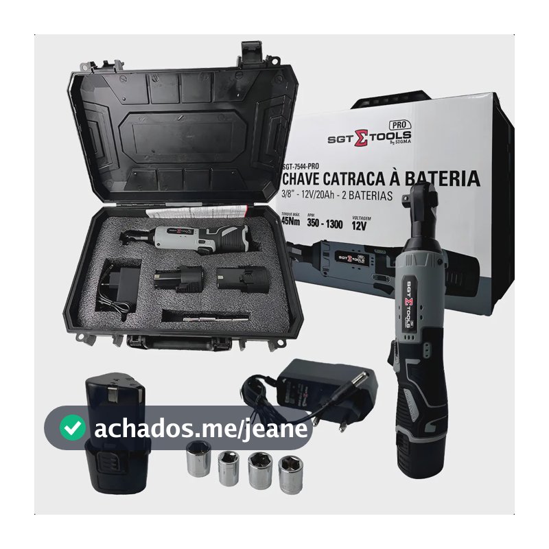 Chave Catraca 2 Baterias 3/8p 45nm 4.5kgf Com 4 Soquetes Cinza 12v