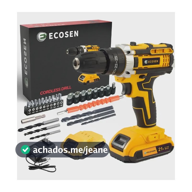 Ecosen Parafusadeira Furadeira Sem Fio 8Ah Bateria Duas Baterias Amarela 60hz
