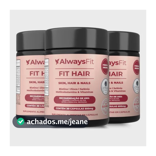 Vitamina Always Fit Fit Hair para Cabelo e Unhas, em Cápsula, Kit com 3 Potes de 30 Cápsulas