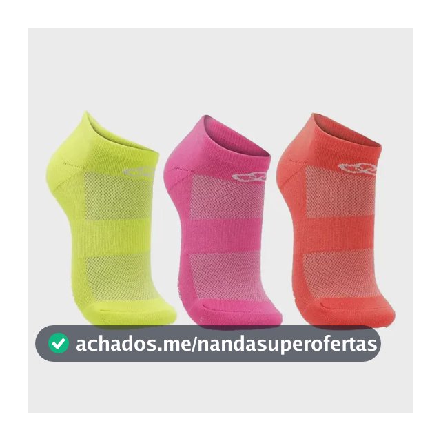Kit 3 Meias Olympikus Neon Cano Invisível Poliamida Corrida