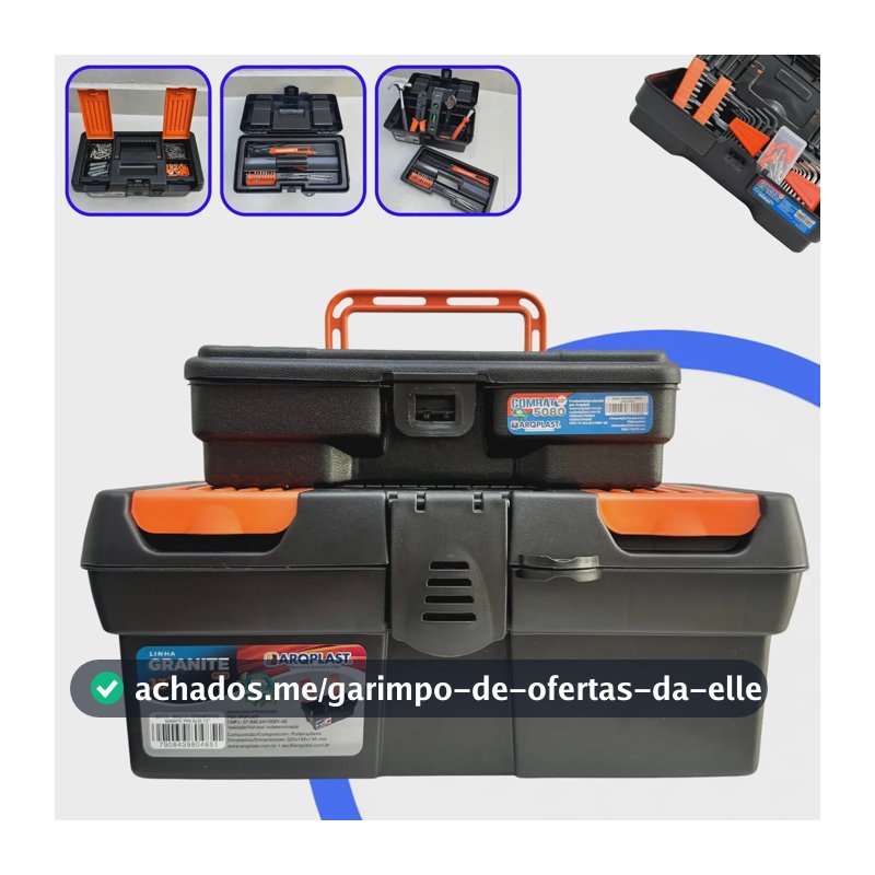 Kit 2 Caixas Ferramentas Maletas Reforçadas Pequena Grande Caixa De Ferramenta Mecânico Reforçada - Vyrox Preto