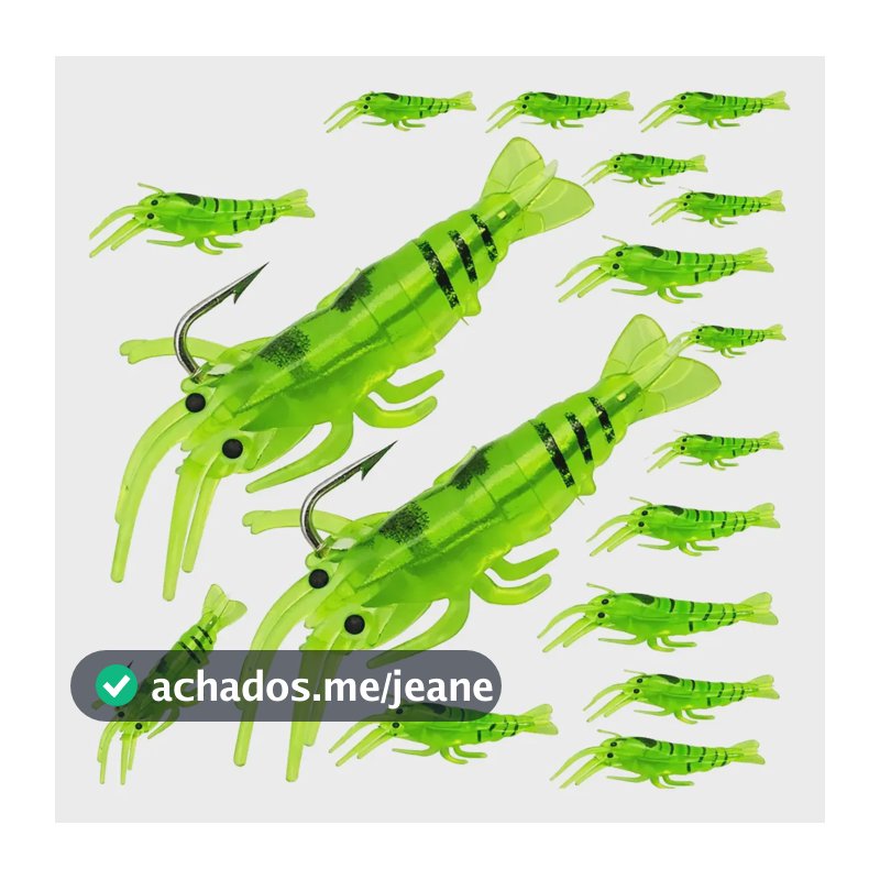 Kit 20 Isca Camarão Artificial Aromatizado Soft Anzol Pesca Verde