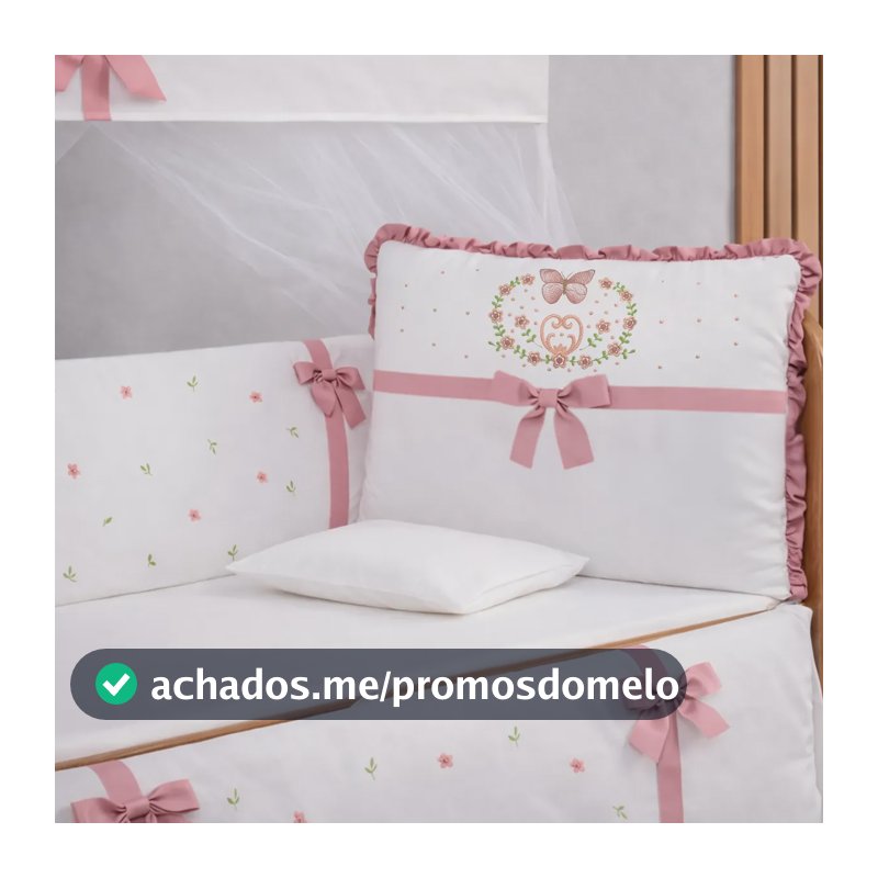 Kit Berço Menina Americano 10 Peças Laços Rose E Mosquiteiro Laço Rosê