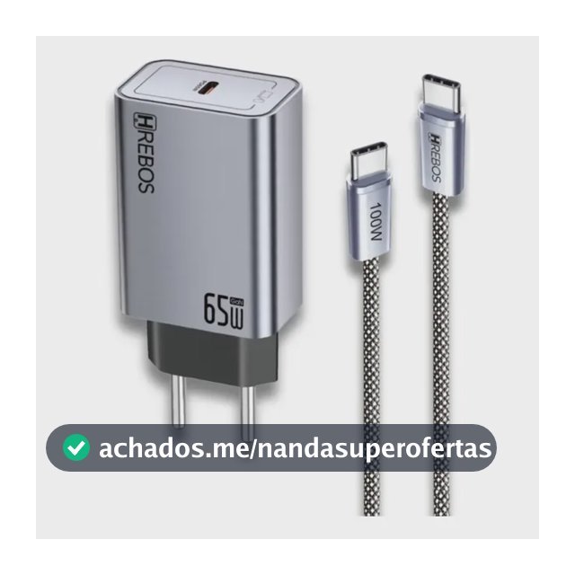 Carregador Usb-c 65w Pd Para Notebook Macbook Celular + Cabo Preto