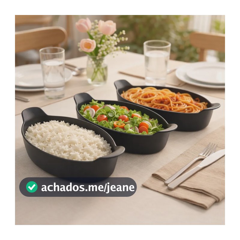 Kit Com 05 Travessas Canoa Plástico Preto 24cm, Petisco Preto