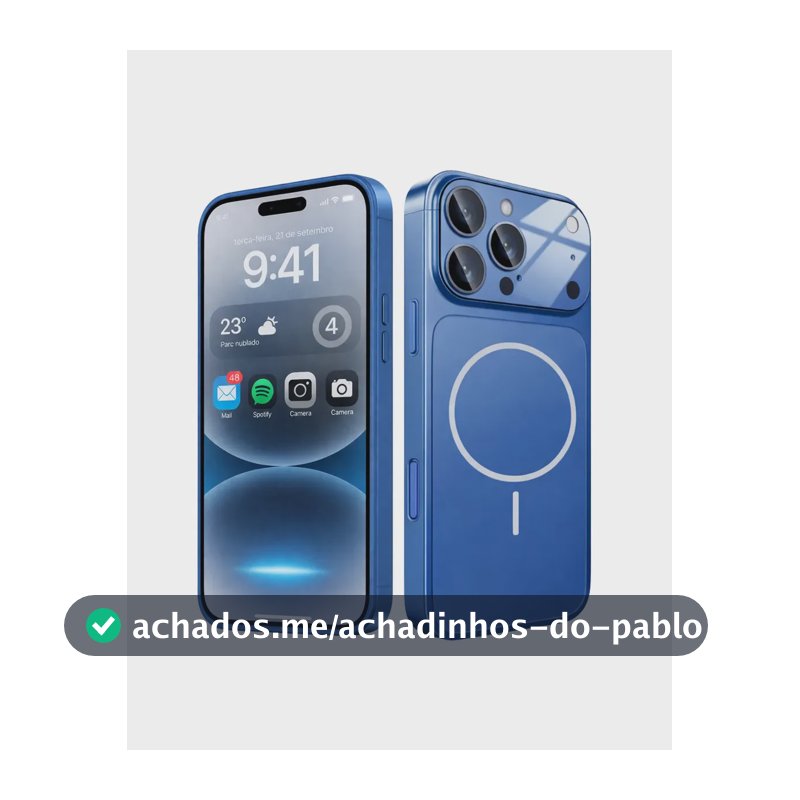 Capa Capinha Premium Compatível iPhone 17 16 15 14 13 Pro Max - Transforme Seu iPhone Em iPhone 17 - iPhone 15 Pro Max Azul