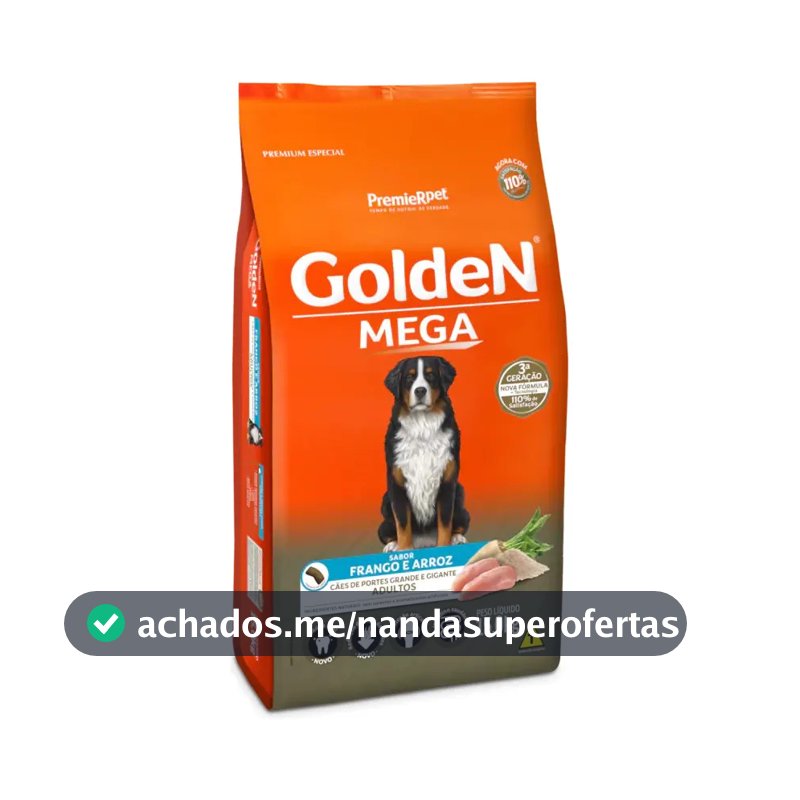 Ração Seca Golden Mega Cães Grandes Frango e Arroz 15kg