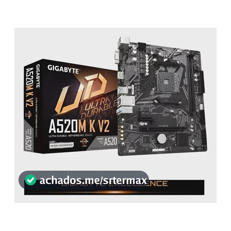 Placa Mãe Gigabyte Ultra Durable A520m Kv2 Amd Am4 Matx Ddr4 Preto