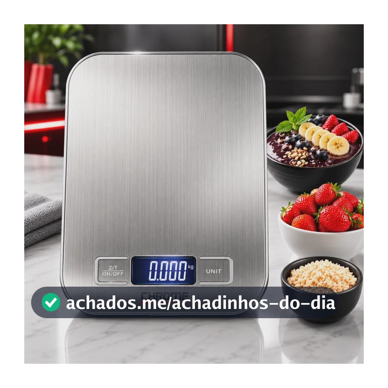 Balança Digital 10kg Aço Inox Para Cozinha E Dieta Pesar Alimentos Portátil De Alta Precisão Prateada A Pilha Chrome Technology