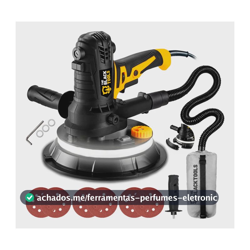 Lixadeira De Parede E Teto 1000w Profissional 5 Velocidades 360° Com Led 6 Lixas Saco Coletor Tlt900 The Black Tools