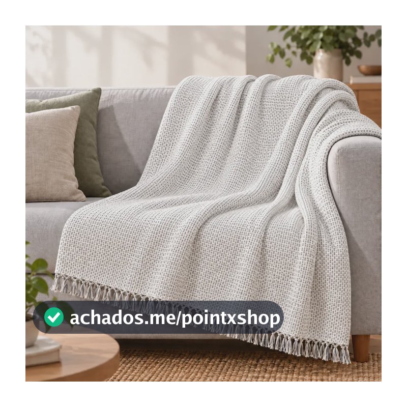Manta Para Sofá Gigante Decorativa Protetora 2,40x1,70 Luxo Off-white C/ Cinza Lisa