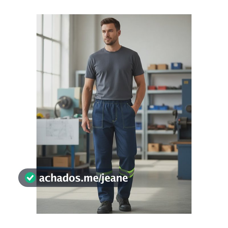 Calça Masculina Ideal Para Trabalho 4 Bolsos Com Refletivo Azul-marinho M Liso